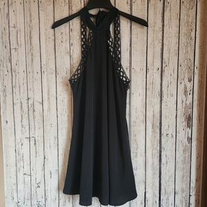 Lulus Any Sway, Shape, or Form Black Lace Halter Dress Size M dark femme